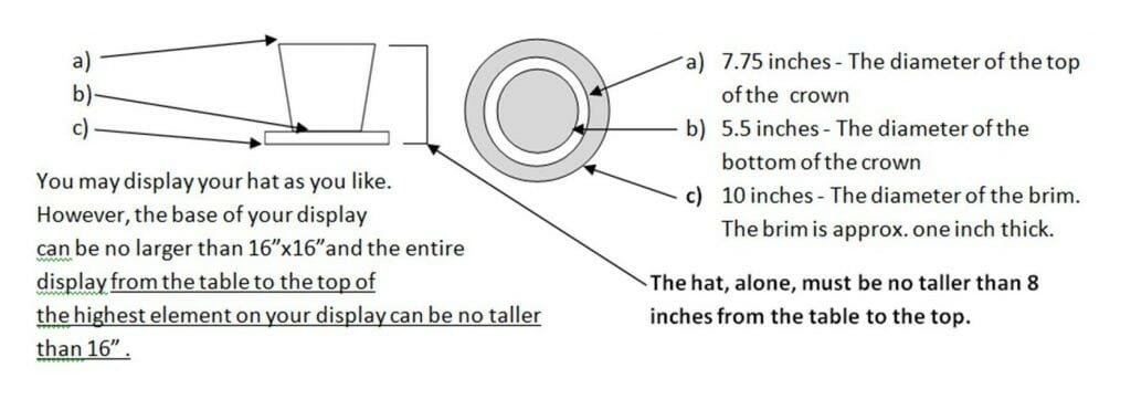 Dimensions and specifications for t he Mad About Hats Cake Challenge.